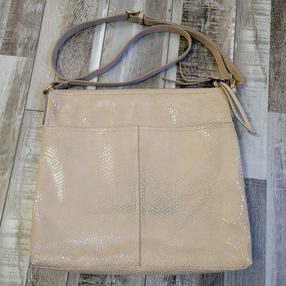 Margot Leah Large Taupe Leather Snakeskin Texture Hobo Bag - Picture 1 of 9